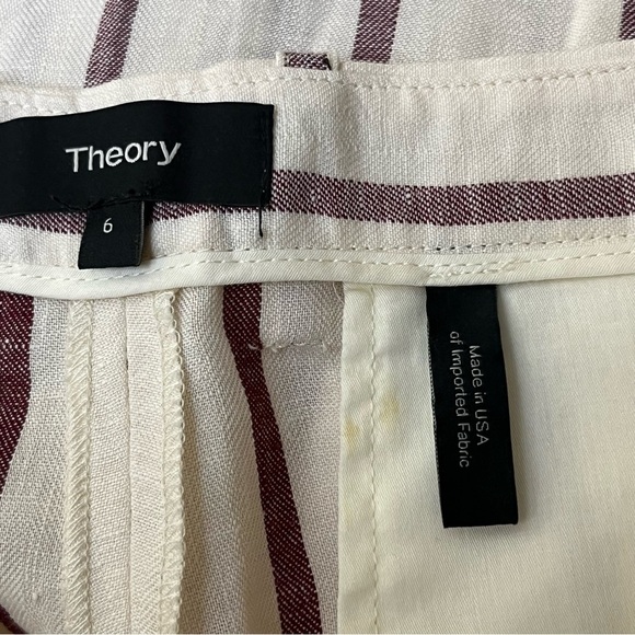 Theory Nadeema Wide Leg Stripe Linen Rev Pant in White Red‎ Raspberry - Picture 10 of 11